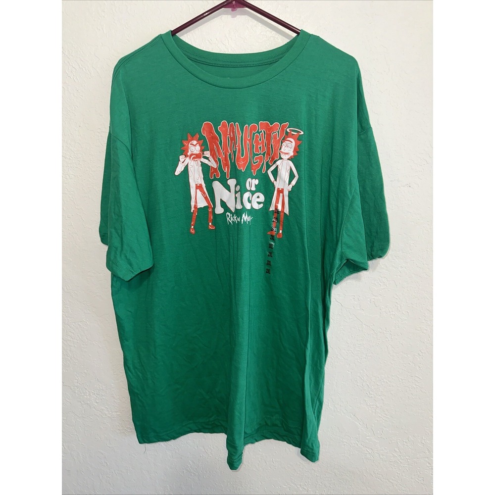 Rick and Morty Naughty or Nice Christmas Graphic Tee Green Mens 2XL New